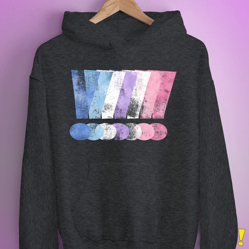 Bigender Pride Grunge Exclamation Points Hoodie - Dark Grey Heather
